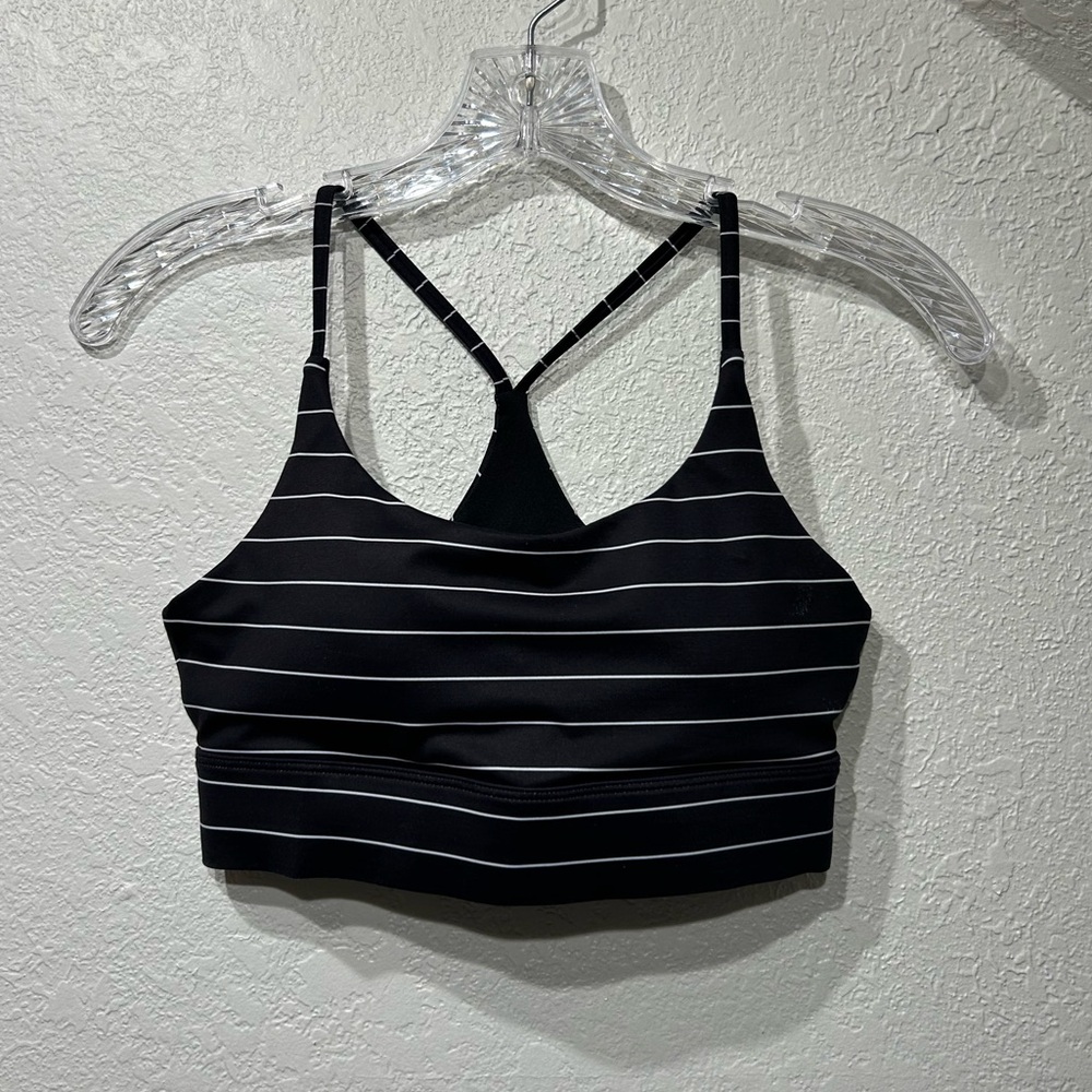 ZYIA Black and White Striped Sports Bra